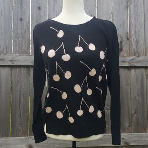The Loft Cherry Sweater Black Button Back S